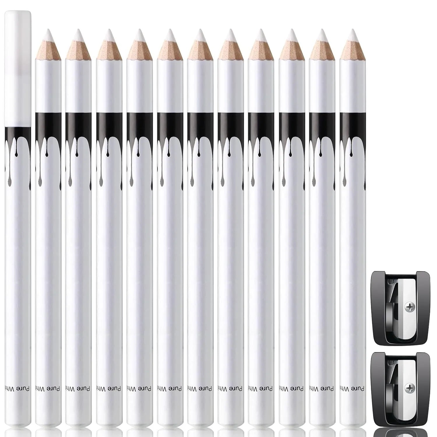 12 piece white and black waterproof eyeliner pencil set with sharpener for multi-use makeup