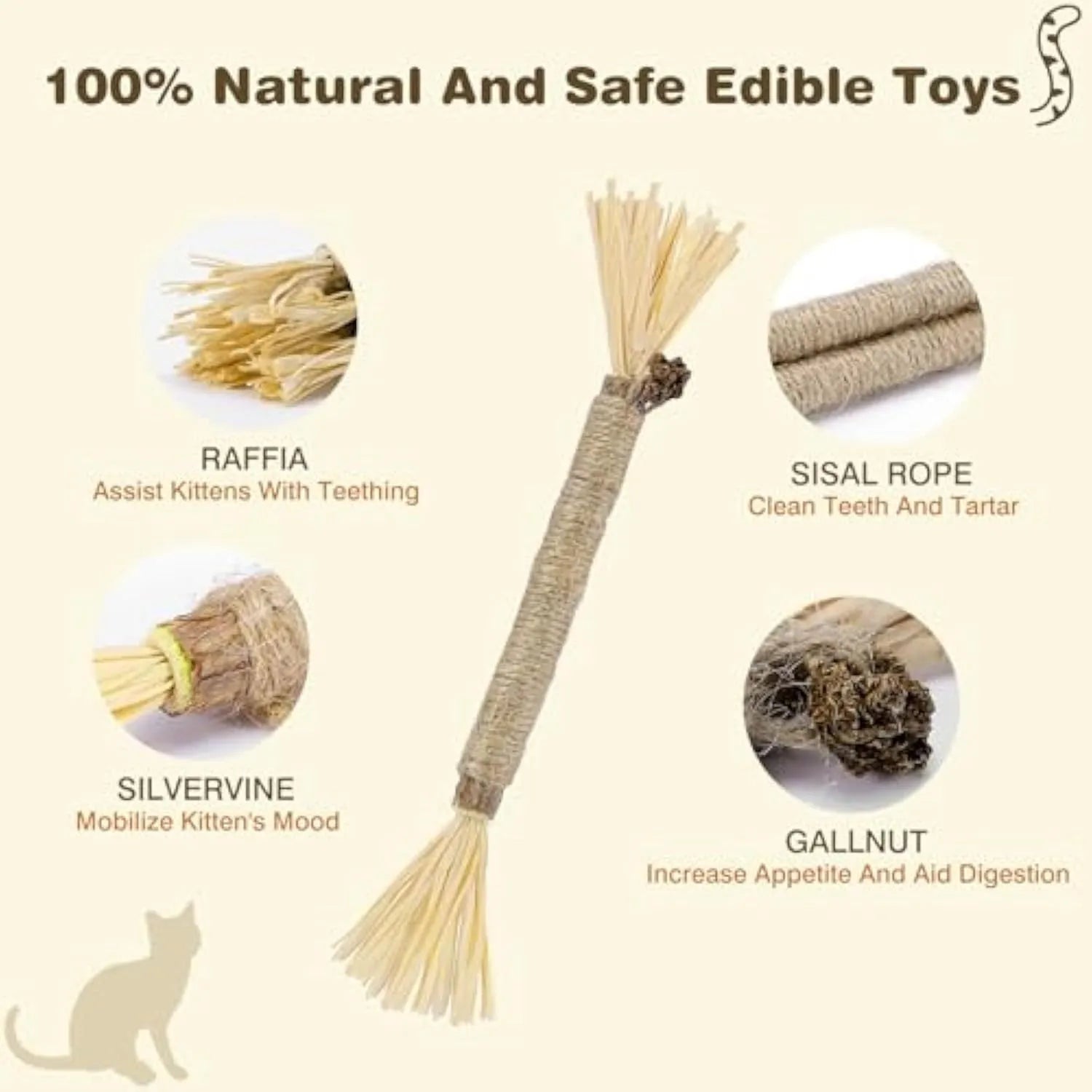 Three natural silvervine sticks for cats dental chew toys showing thick and fine diameter options