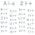 Gold plated alphabet letter earrings on a white background showing the full A-Z set with zircon detail.