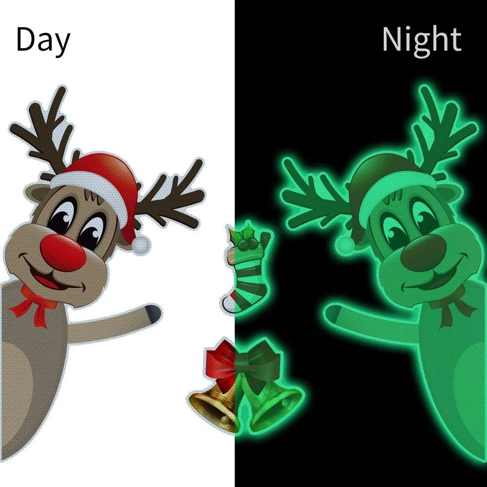 Christmas elk bell magnetic luminous reflective bumper stickers in cartoon style for vehicle decoration