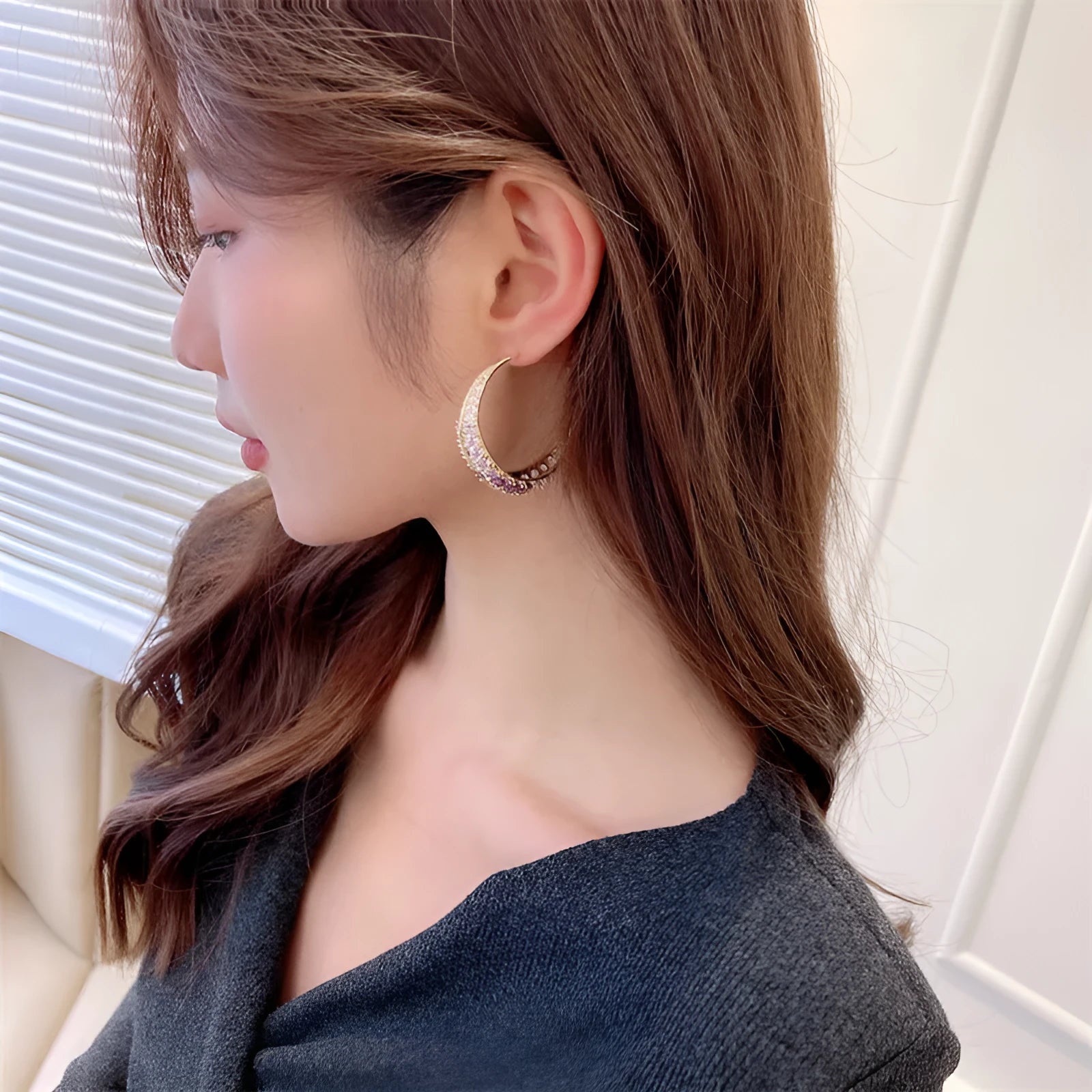 Women's copper geometric hoop earrings electroplated finish 4.3 by 4.5 centimetres six colour options