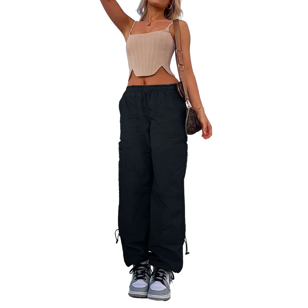 Straight leg cargo casual pants in multiple colours showing loose fit and cargo pockets