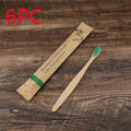 10 bamboo toothbrushes with coloured handles and charcoal bristles displayed together