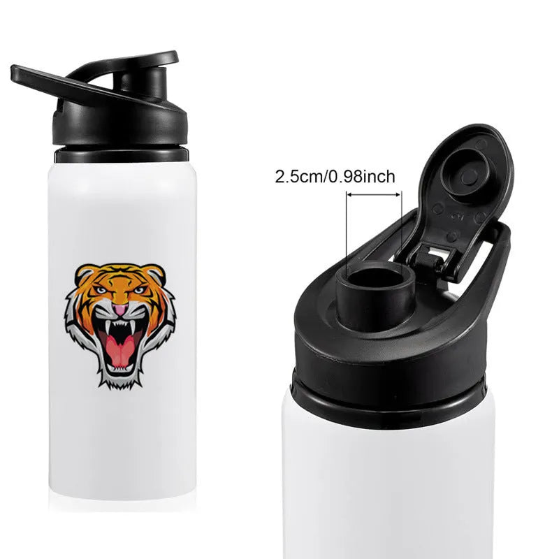 White aluminium cycling water bottle with 600ml and 750ml capacity options for sports hydration