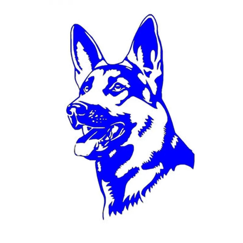 Reflective Alsace Shepherd dog breed bumper sticker on a car, showing silver white colour option.