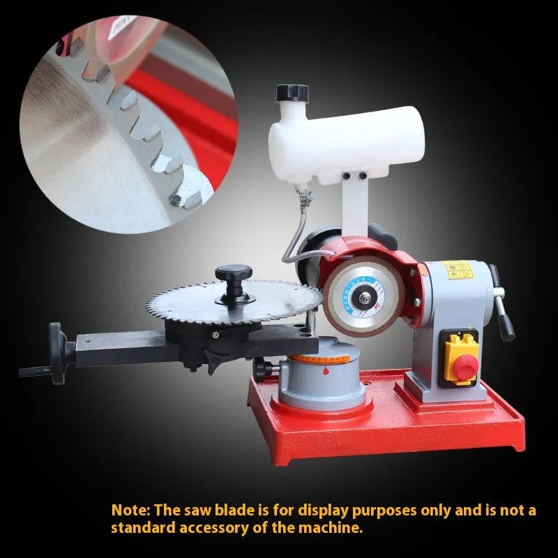 Xiao Mowang manual sharpedge grinding machine for alloy circular saw blades on a workshop bench.