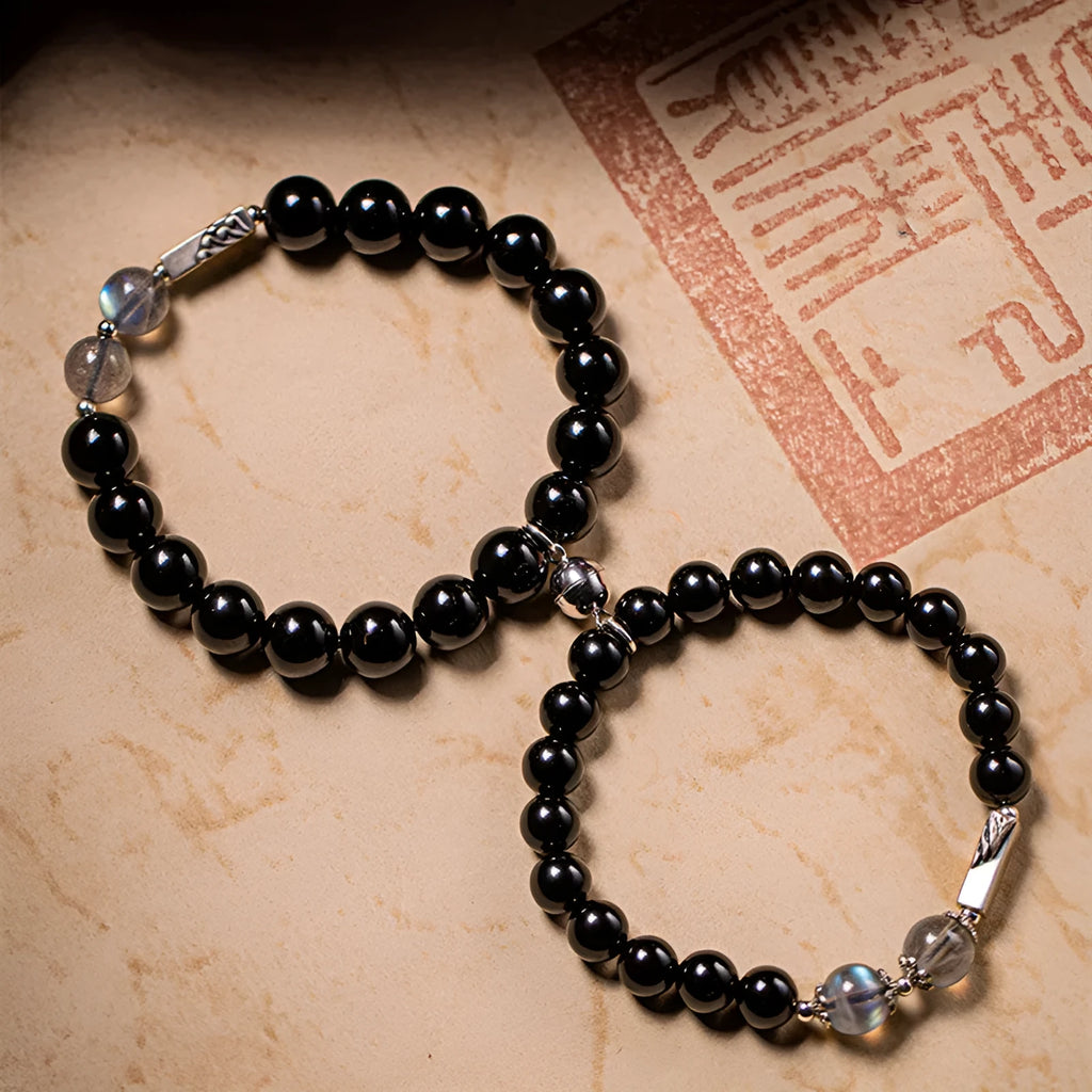 Obsidian Buddha beads couple bracelet DIY kit with 10mm and 8mm beads