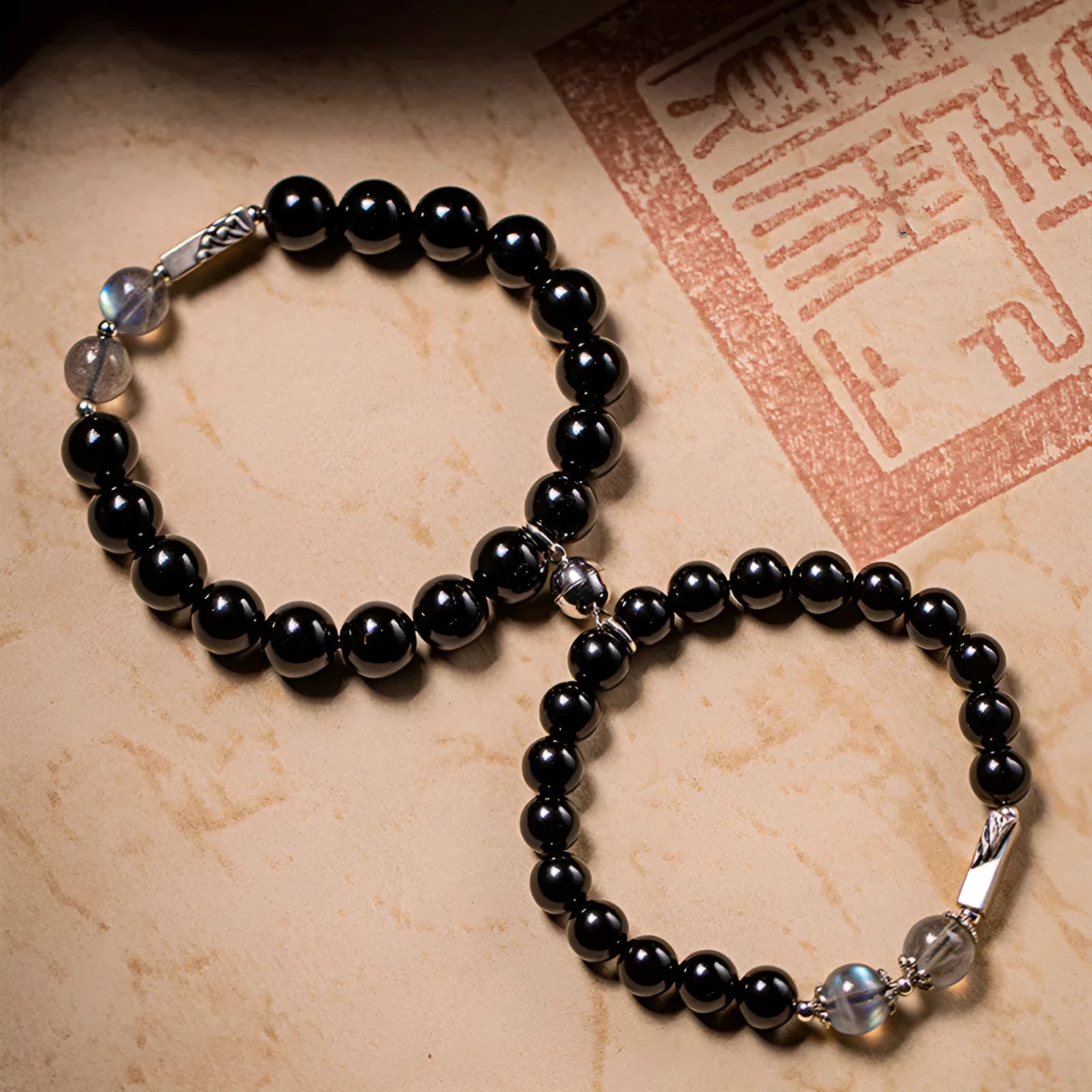 Obsidian Buddha beads couple bracelet DIY kit with 10mm and 8mm beads