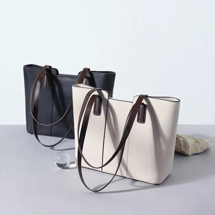 Genuine leather women's shoulder bag in box-type suitcase shape with sandwich pocket design