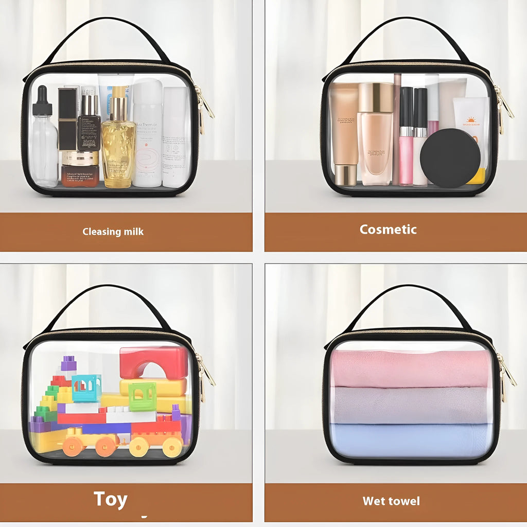 Transparent PVC lipstick wash bag with chain closure in assorted colours
