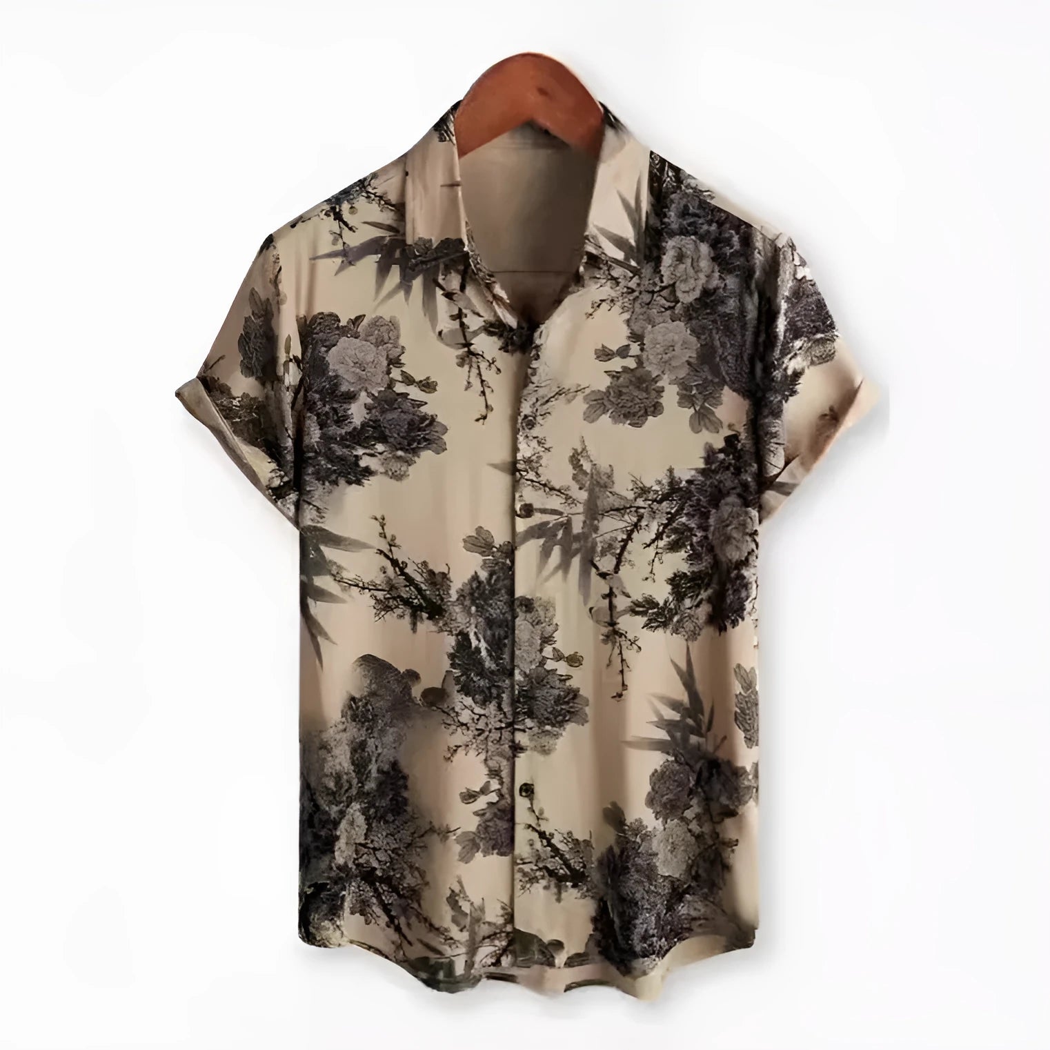 Hawaiian printing lapel short sleeve shirt with floral pattern and cardigan style