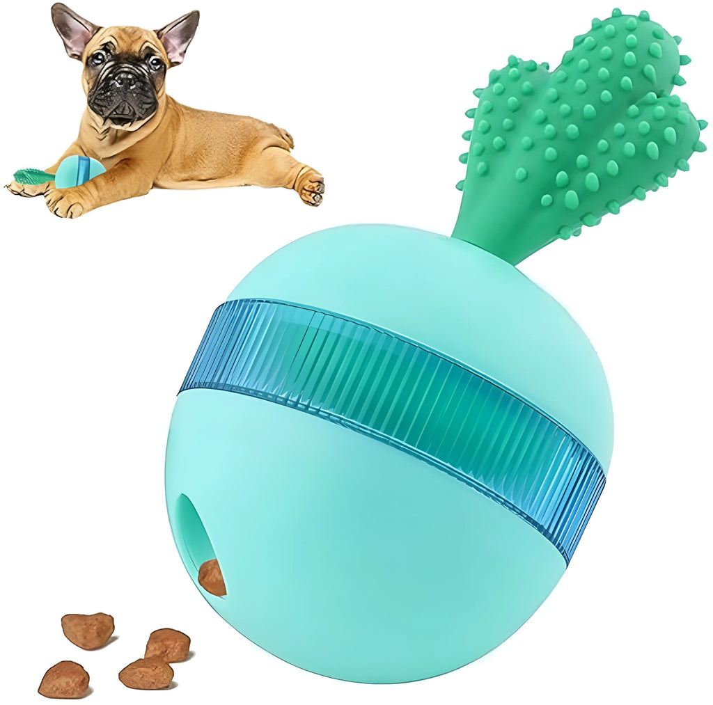 Blue interactive treat dispensing dog puzzle ball toy for medium large breeds