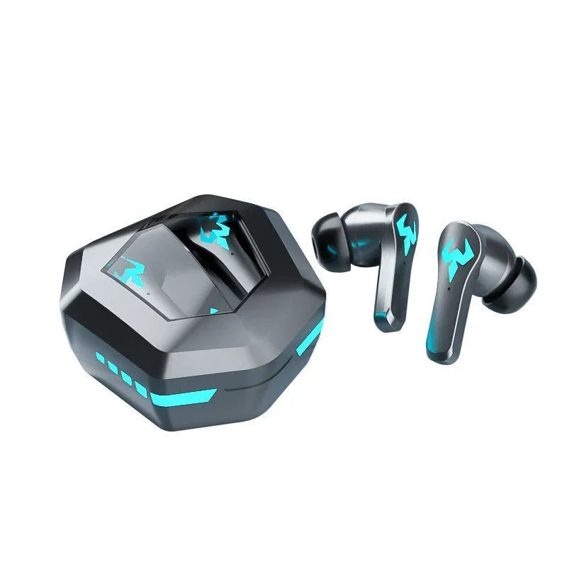 Black Bluetooth stereo gaming headset with in-ear design for sports and gaming use