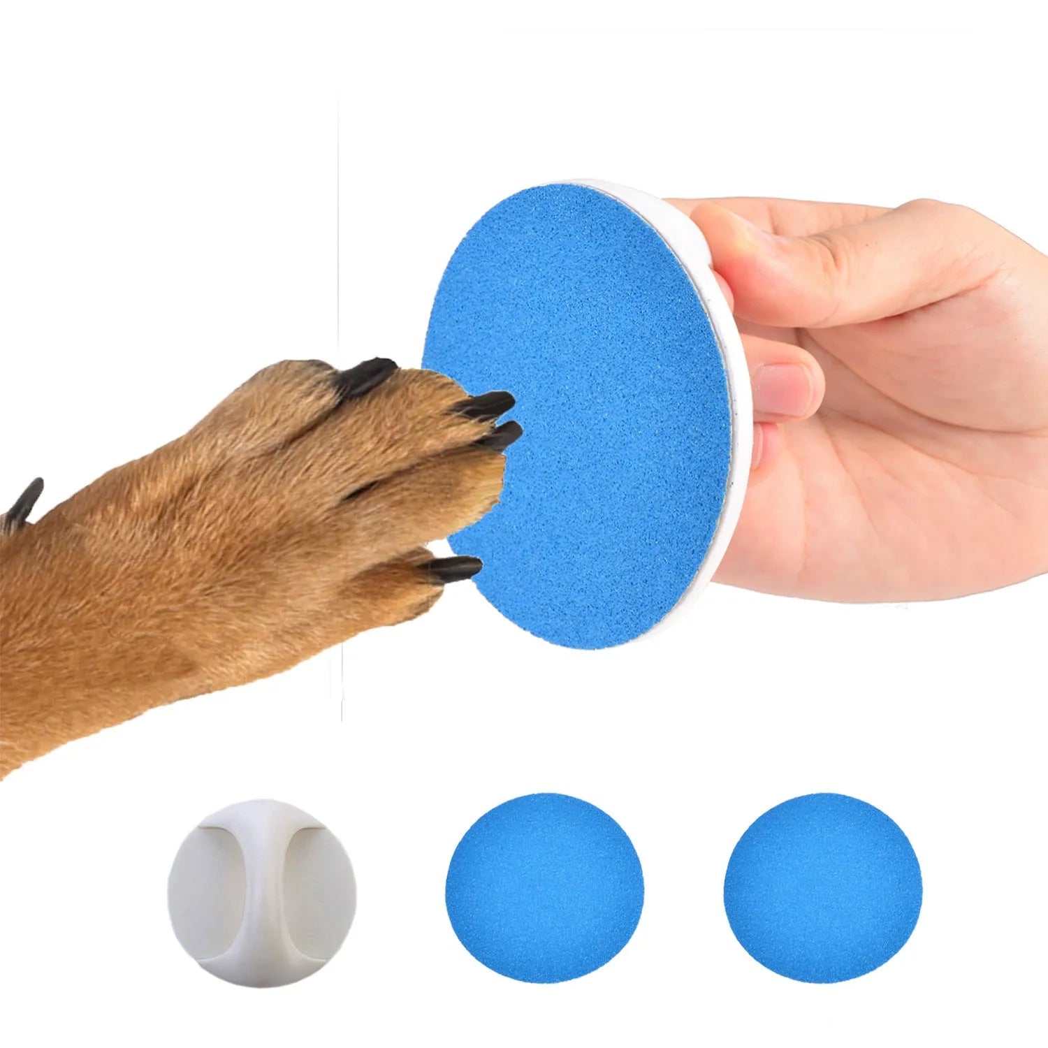 85mm round dog nail file scratch board with ergonomic handle in four colour options