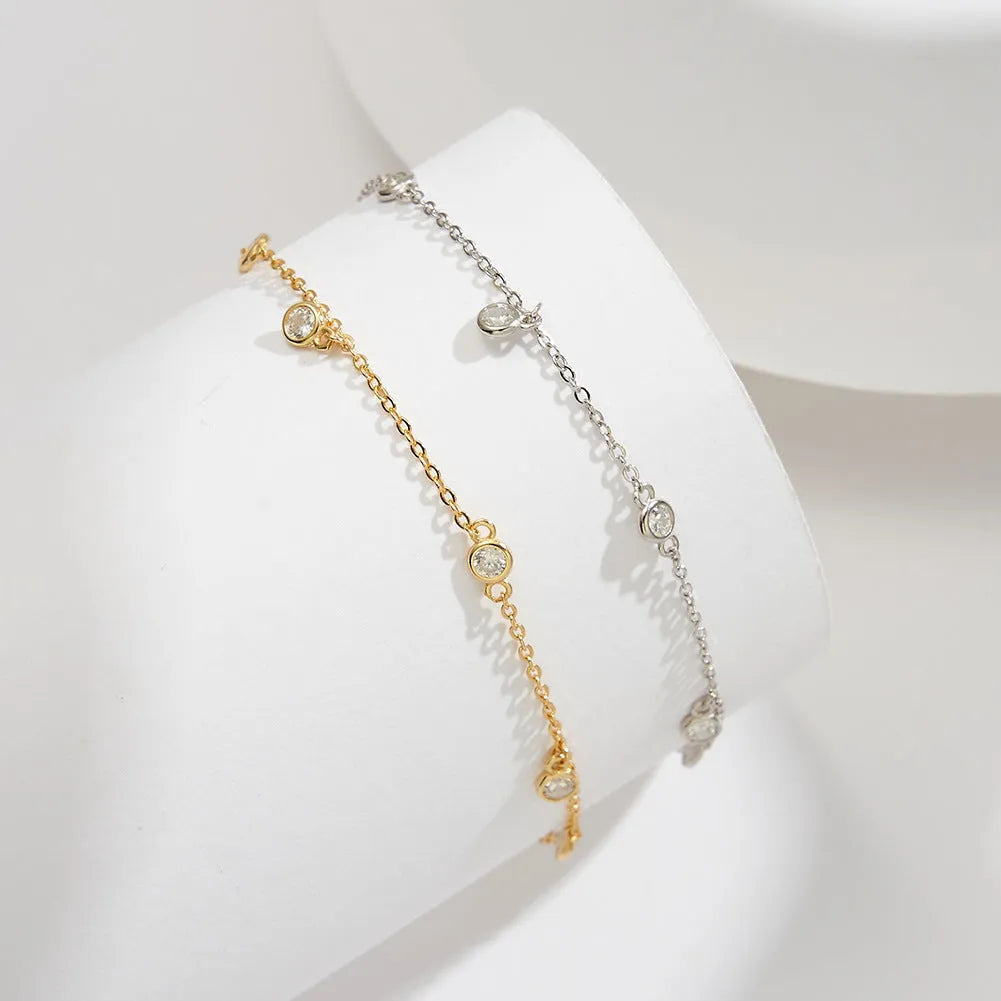 Women's geometric zirconium anklet on adjustable sterling silver chain in gold colour finish