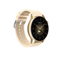 Stainless steel smart watch with colour touchscreen on wrist showing time display