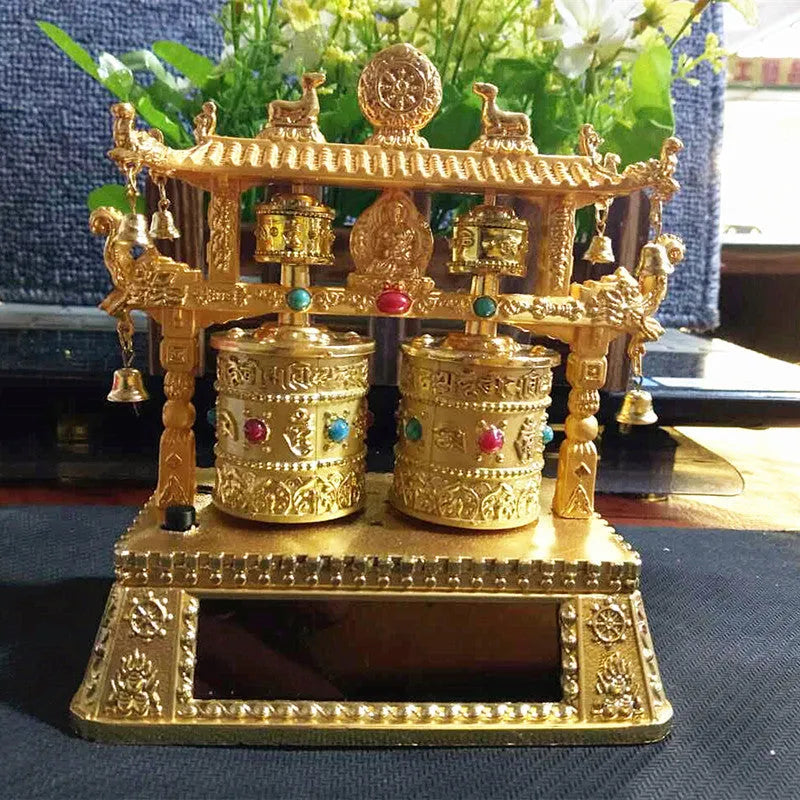 Alloy electric prayer wheel car decoration with Chinese tradition styling and licence plate design