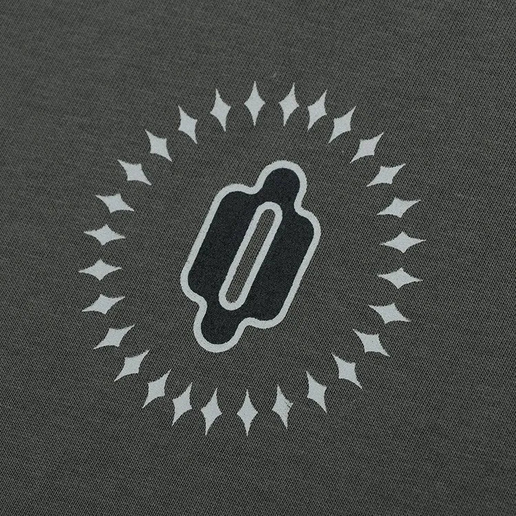 Grey khaki women's cotton pullover sweater with loose fit, drop shoulders, long sleeves, and a letter pattern.