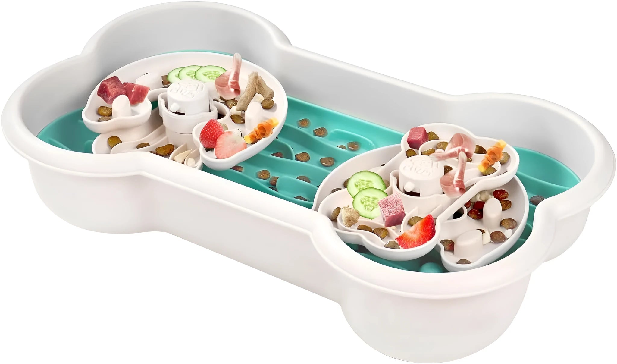 Large green slow feeder dog bowl with wave pattern and grooves, featuring anti-slip suction cups on base.