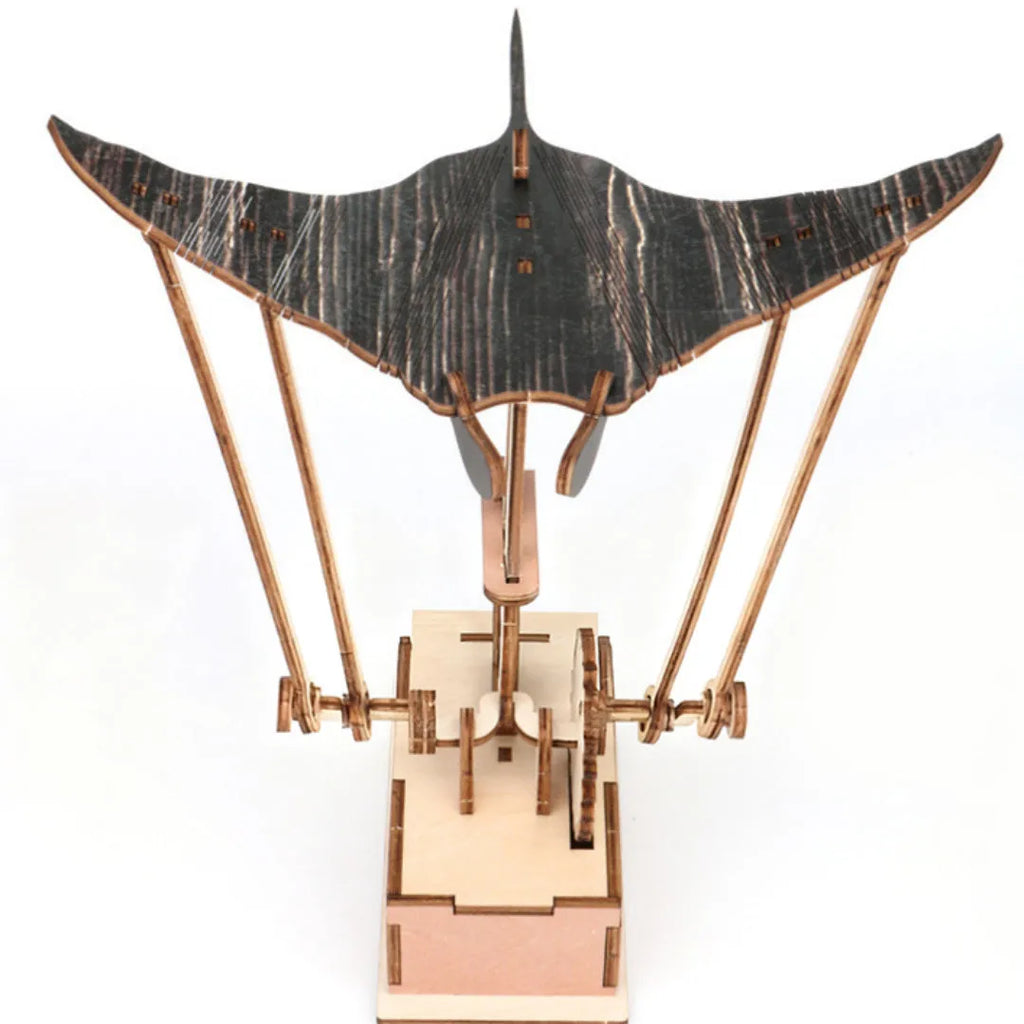 Handmade wooden carved flying manta ray automaton ornament, 26 by 20 centimetres, Korean style decor
