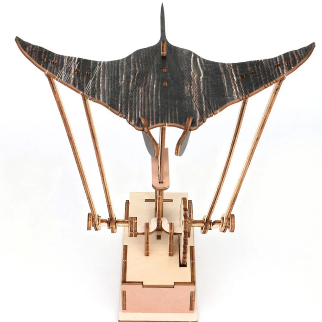 Handmade wooden carved flying manta ray automaton ornament, 26 by 20 centimetres, Korean style decor