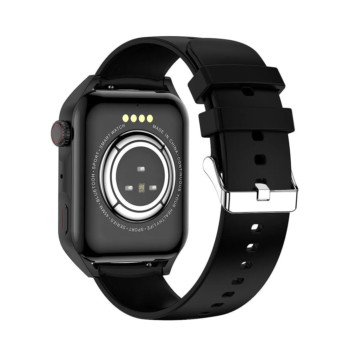 Smart watch with 1.8 inch AMOLED screen, NFC capability, and silicone wrist strap