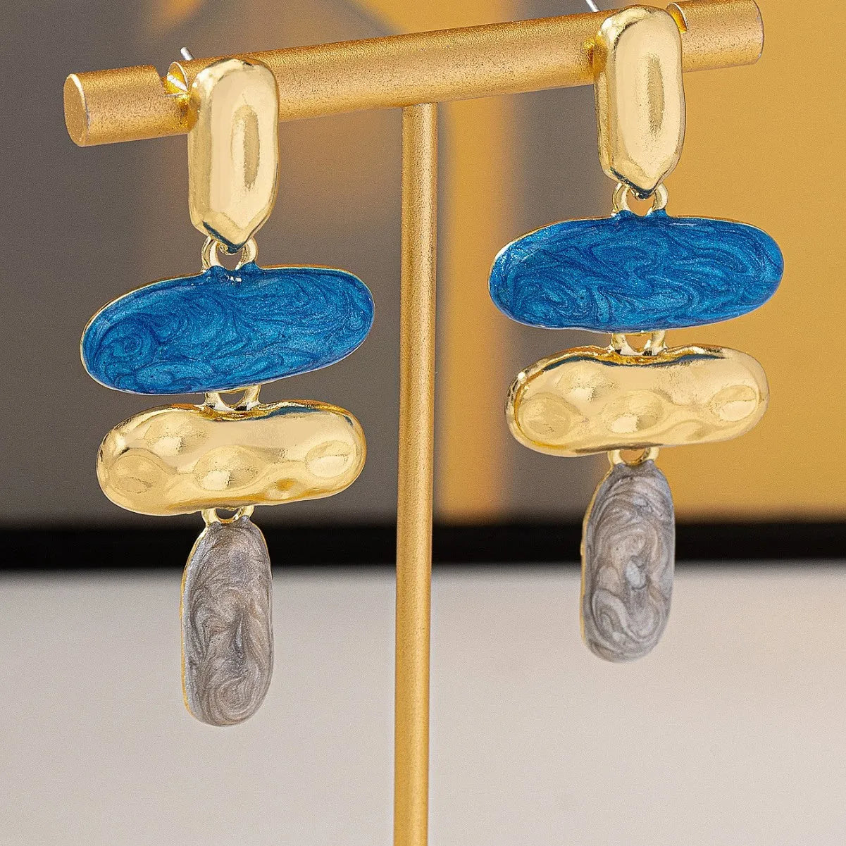 Geometric multicolour stud earrings with zinc alloy construction and electroplated finish