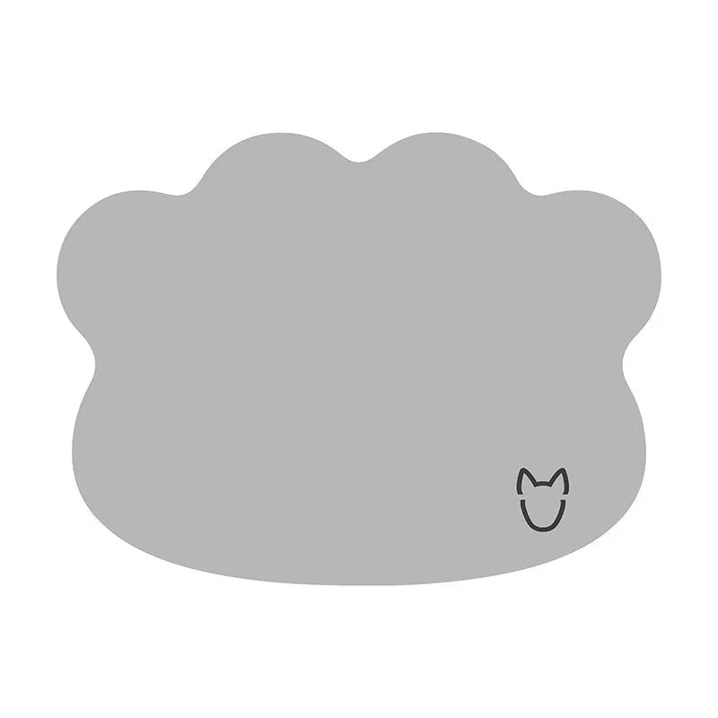 Ice silk dog cooling mat in light grey with a simple dog head shape, showing non-slip base.