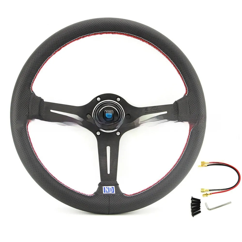 14-inch leather steering wheel with concave centre design in black skeleton variant