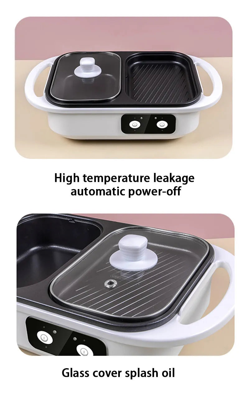 White or green electric hot pot and frying oven 2-in-1 kitchen appliance with mechanical controls