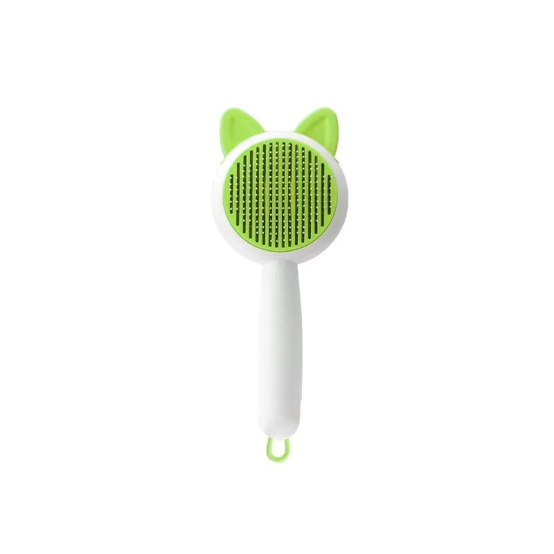 Self-cleaning cat grooming comb with massage function in greenish white colour