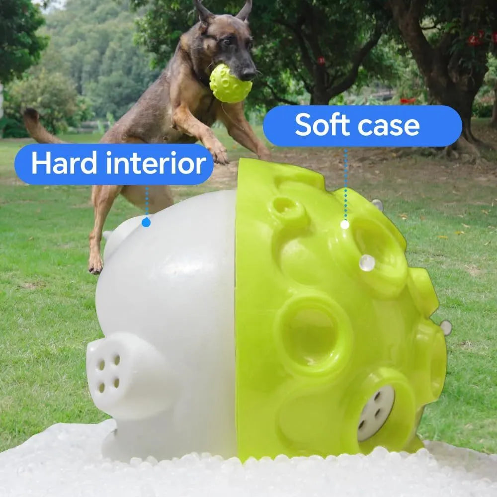 Interactive dog chew toy ball with textured surface in multiple colour options