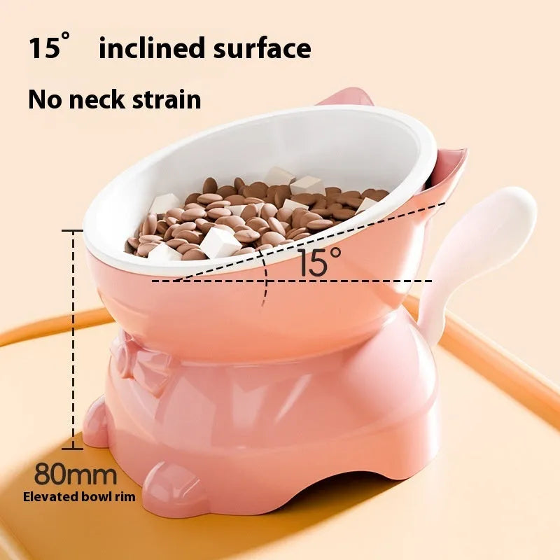 Stainless steel oblique cat bowl with anti-fall design in blue colour.