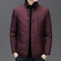 Men's winter short padded coat in dark blue with side seam pockets