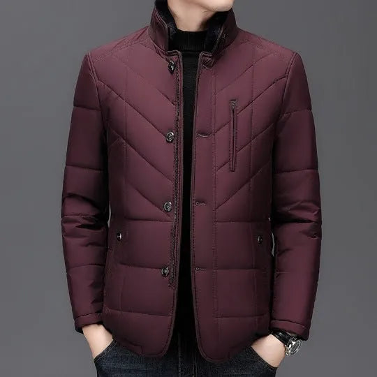 Men's winter short padded coat in dark blue with side seam pockets