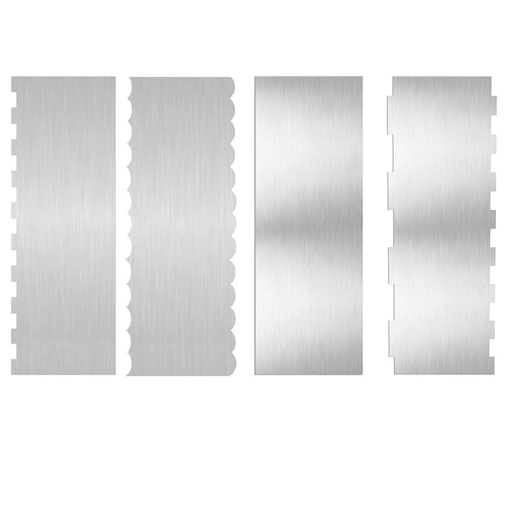 Stainless steel cake scraper with geometric polygon patterns for cream application