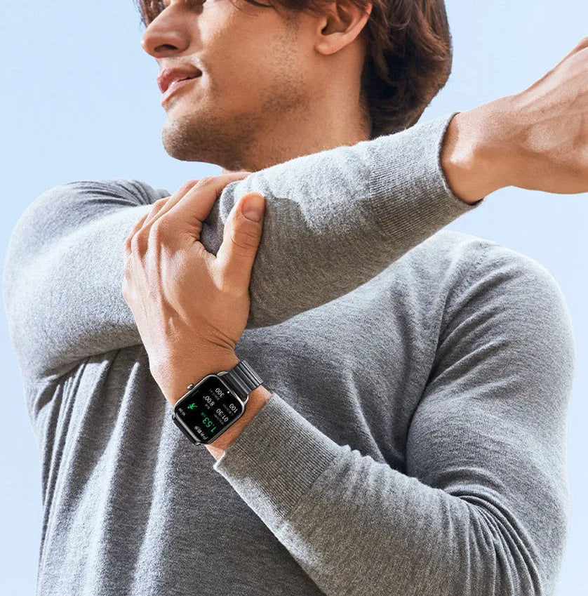 HAYLOU RS4 Plus smart sports watch with AMOLED display showing fitness metrics