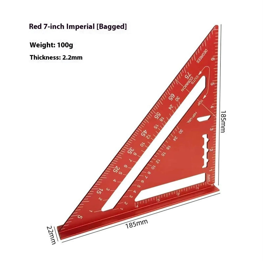 Two red metal combination angle rulers with metric markings in transparent protective bag