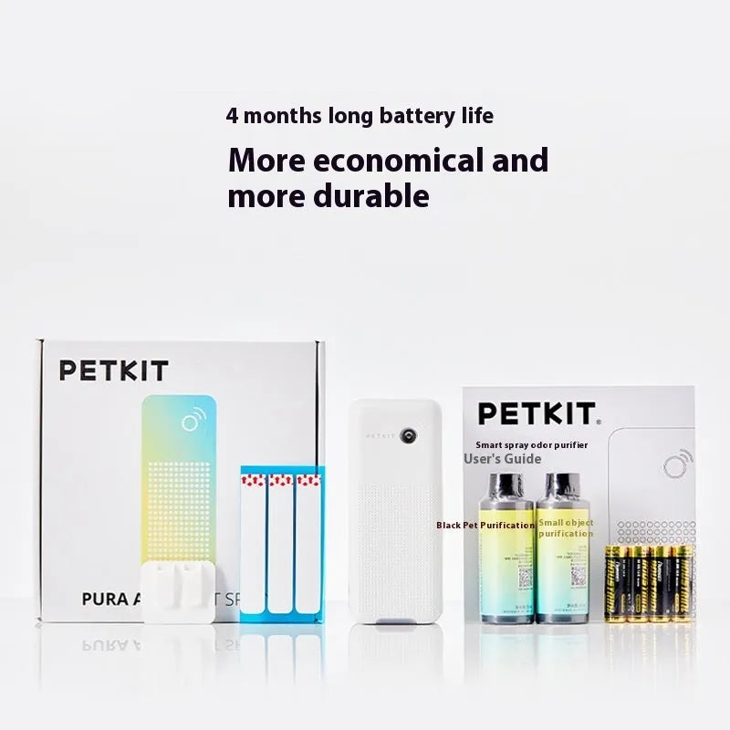 Xiaopei smart spray pet odor removal machine with bracket and purification liquid bottles.