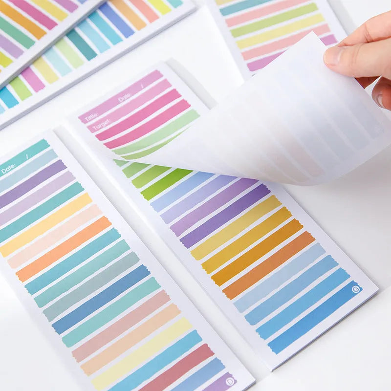Long clips student notepad in plastic storage box with colour striped cover
