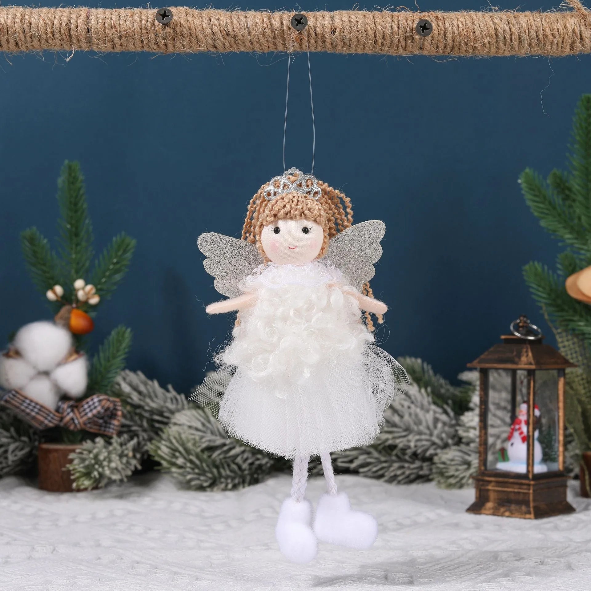 Christmas angel girl cloth fabric pendant hair accessory for high ponytails in white, pink or khaki colour