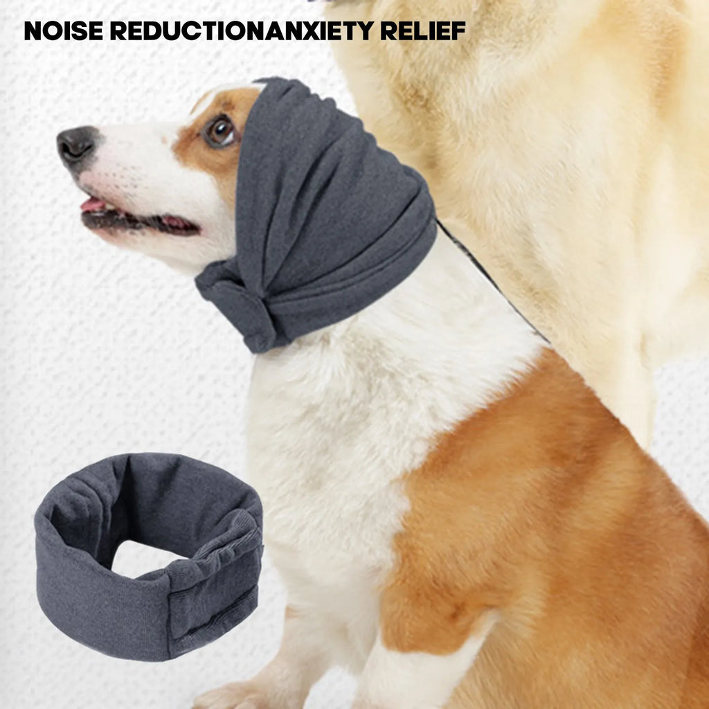 Black dog head cover hoodie with ear wraps for noise reduction and anxiety relief