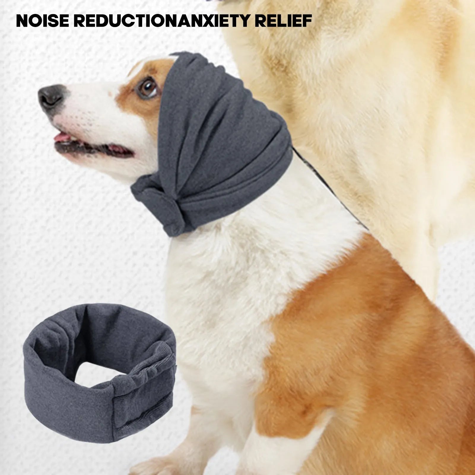 Black dog head cover hoodie with ear wraps for noise reduction and anxiety relief