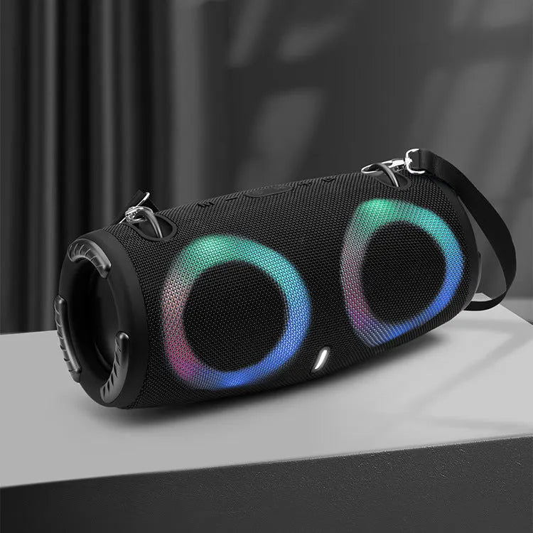 War Drum portable Bluetooth speaker with RGB coloured lights in black, blue, red, silver grey, or camouflage colour