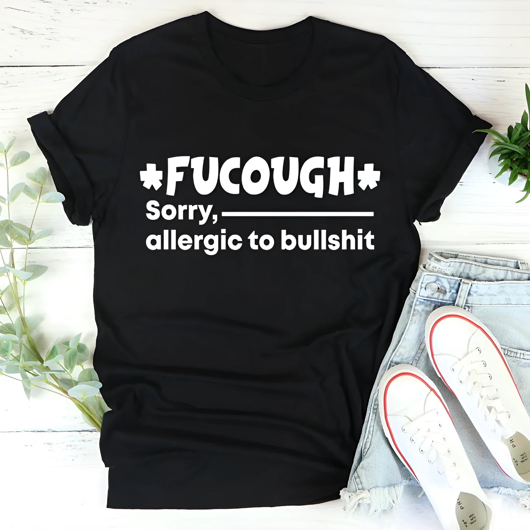 Black loose fit cotton T-shirt with short sleeves and round neck