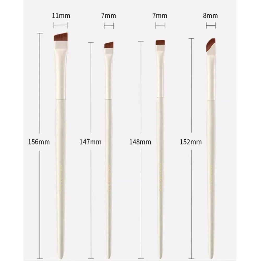 Four angled eyeliner and brow brushes with ultra-thin precision tips in leather case