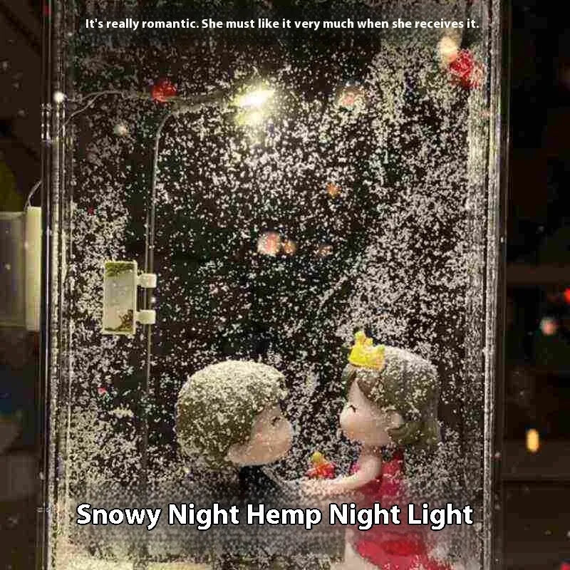 DIY magic snowy landscape night light kit with small street light design and flowing snow LED effects