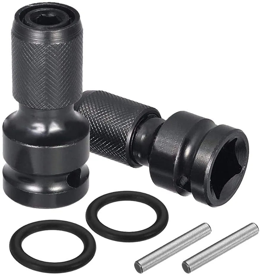 Steel telescopic bit holder adapter for converting square wrench drives to hexagonal handles
