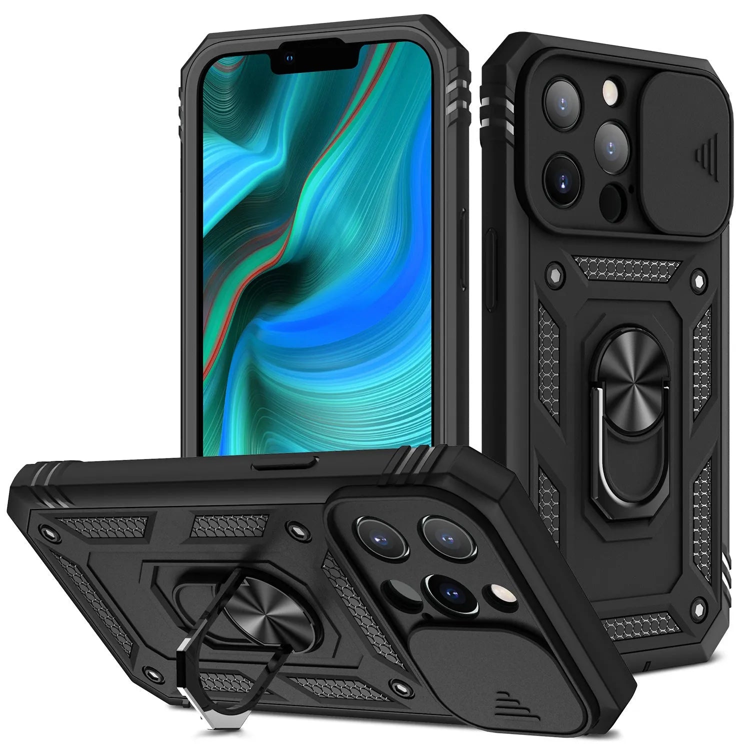 Magnetic iPhone case with sliding window bracket in two-tone colours