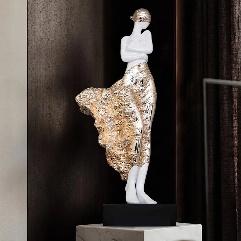 48cm natural resin sculptured ornament in modern simplicity style with metallic finish